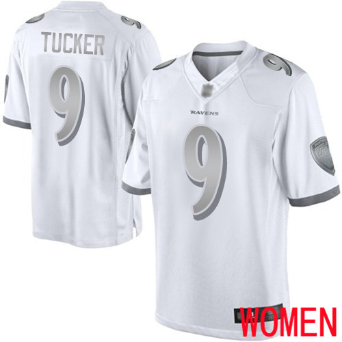 Baltimore Ravens Limited White Women Justin Tucker Jersey NFL Football 9 Platinum